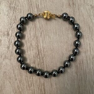 Black Onyx Beaded Bracelet w/ Gold Clasp